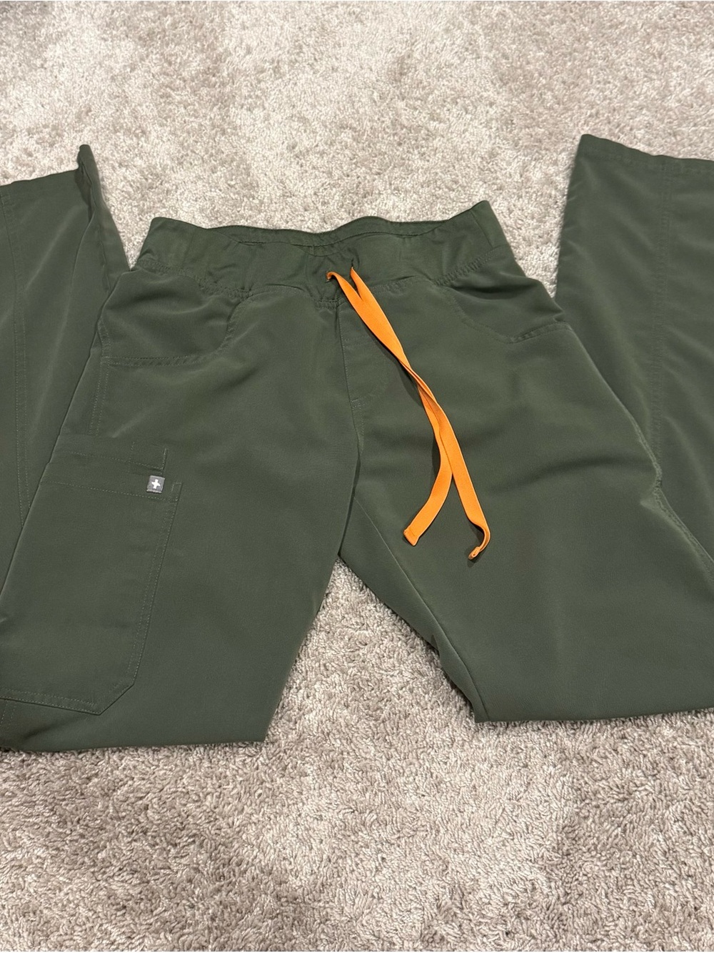 Figs Olive Green Scrub Pants with Orange Drawstring